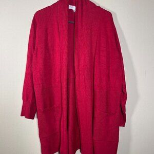 Chelsea & Theodore Red Open Front Knit Pockets Cardigan Sweater Womans!